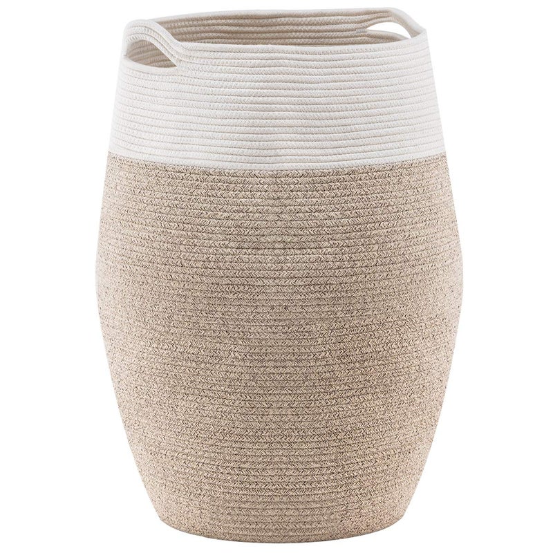YOUDENOVA Cotton Rope Laundry Hamper by YOUDENOVA, 105L - Woven Collapsible Basket Clothes Storage for Blankets, Room Organizing, Bedroom Storage, â€“ Brown & White - Image 1